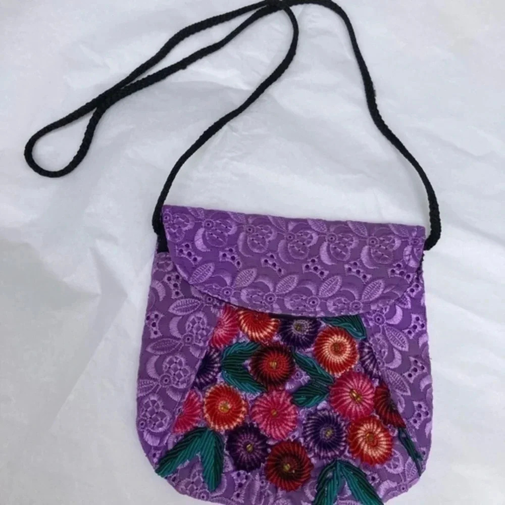 Purple and Black Floral embroidered small crossbody‎ purse​​